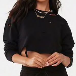 Forever 21 Cropped Distressed Crewneck